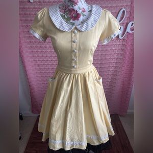 PUG Retro 1950’s/1960’s Peter Pan Collared Yellow Babydoll Dress 👗 ✨